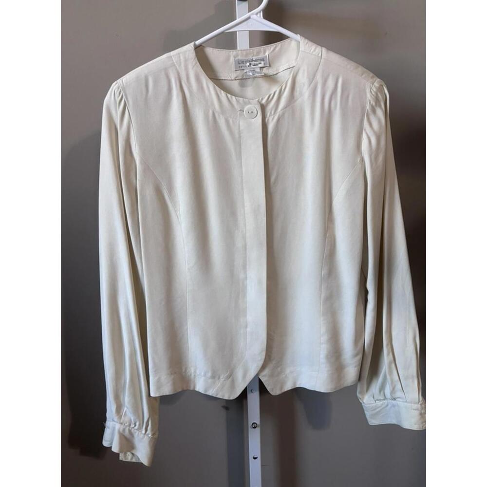 Vintage Liz Claiborne Ivory Silk Jacket Blouse Petite 6 Minimalist Classic